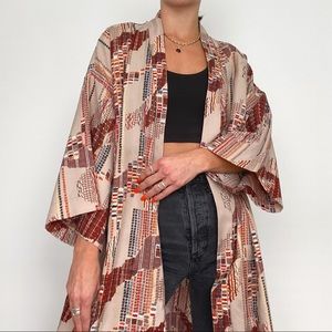 Vintage Kimono Robe Retro Print Neutral